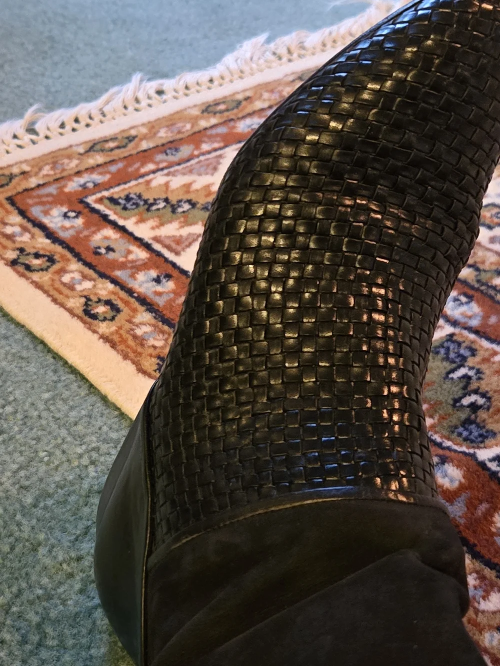 Via Spiga Woven Black Leather & Suede Knee-High Boots in Black Made In Italy 6B